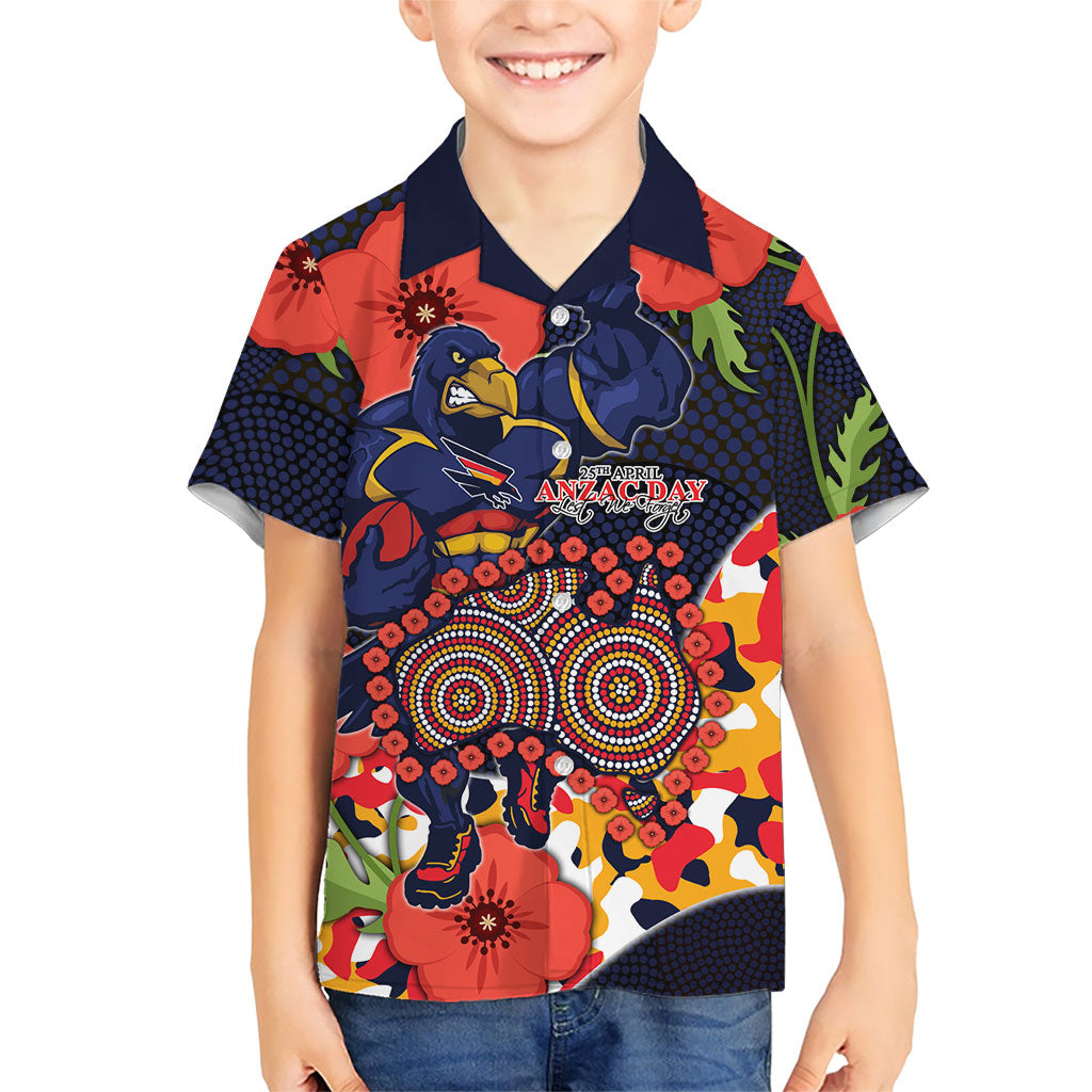 Adelaide Crows ANZAC Day Tribute Kid Hawaiian Shirt Indigenous Dot Art Poppy Remembrance Football Warrior