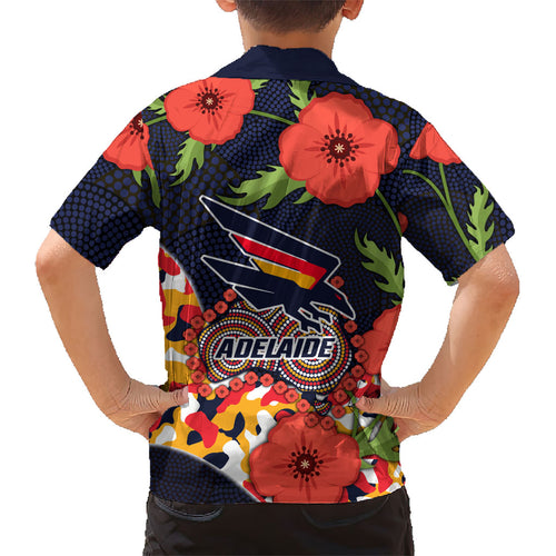 Adelaide Crows ANZAC Day Tribute Kid Hawaiian Shirt Indigenous Dot Art Poppy Remembrance Football Warrior