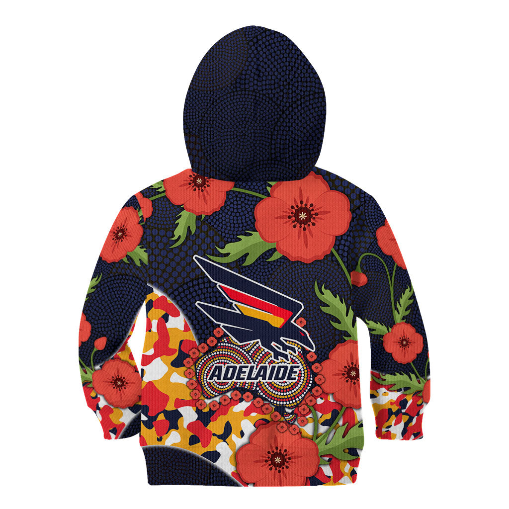 Adelaide Crows ANZAC Day Tribute Kid Hoodie Indigenous Dot Art Poppy Remembrance Football Warrior
