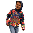 Adelaide Crows ANZAC Day Tribute Kid Hoodie Indigenous Dot Art Poppy Remembrance Football Warrior