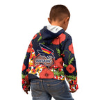 Adelaide Crows ANZAC Day Tribute Kid Hoodie Indigenous Dot Art Poppy Remembrance Football Warrior
