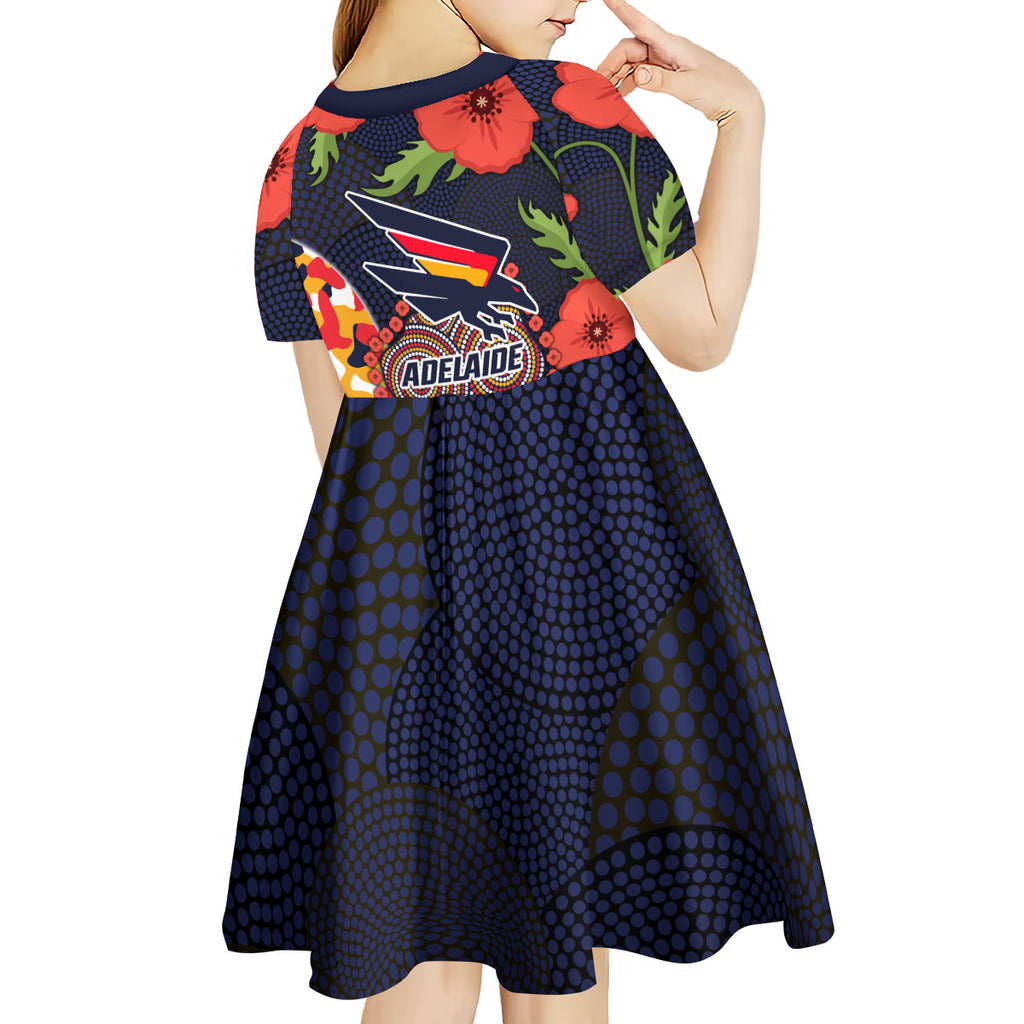 Adelaide Crows ANZAC Day Tribute Kid Short Sleeve Dress Indigenous Dot Art Poppy Remembrance Football Warrior