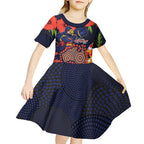 Adelaide Crows ANZAC Day Tribute Kid Short Sleeve Dress Indigenous Dot Art Poppy Remembrance Football Warrior
