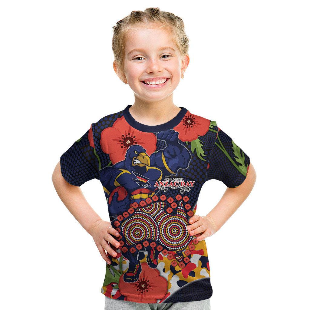 Adelaide Crows ANZAC Day Tribute Kid T Shirt Indigenous Dot Art Poppy Remembrance Football Warrior