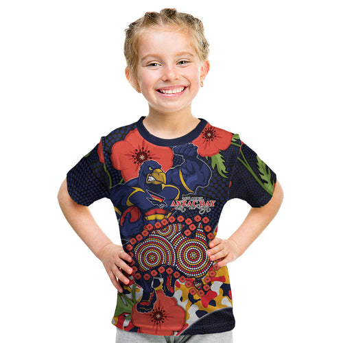 Adelaide Crows ANZAC Day Tribute Kid T Shirt Indigenous Dot Art Poppy Remembrance Football Warrior