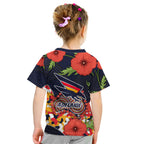 Adelaide Crows ANZAC Day Tribute Kid T Shirt Indigenous Dot Art Poppy Remembrance Football Warrior
