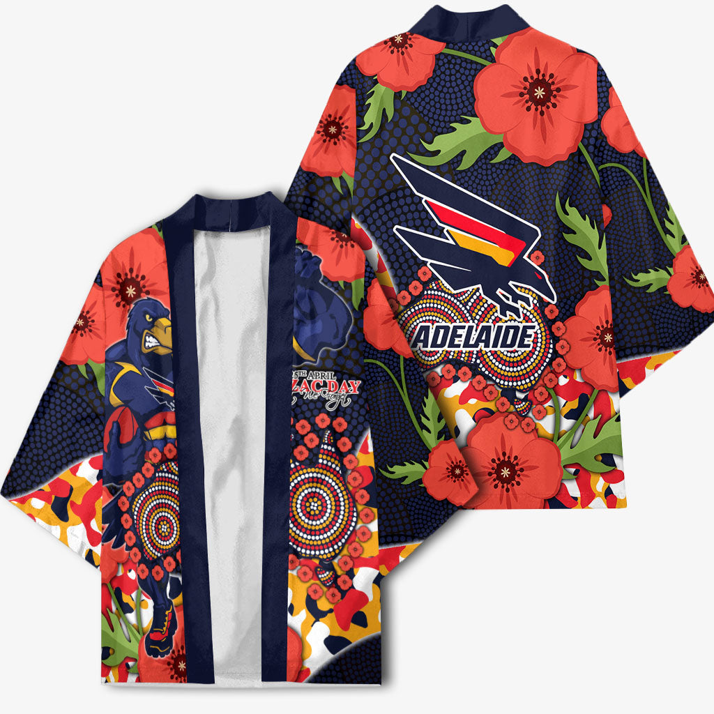 Adelaide Crows ANZAC Day Tribute Kimono Indigenous Dot Art Poppy Remembrance Football Warrior