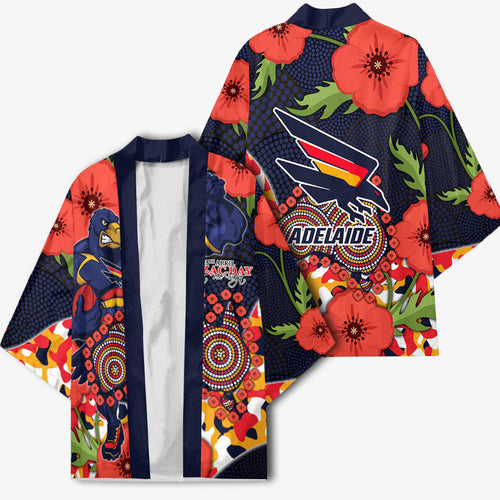 Adelaide Crows ANZAC Day Tribute Kimono Indigenous Dot Art Poppy Remembrance Football Warrior