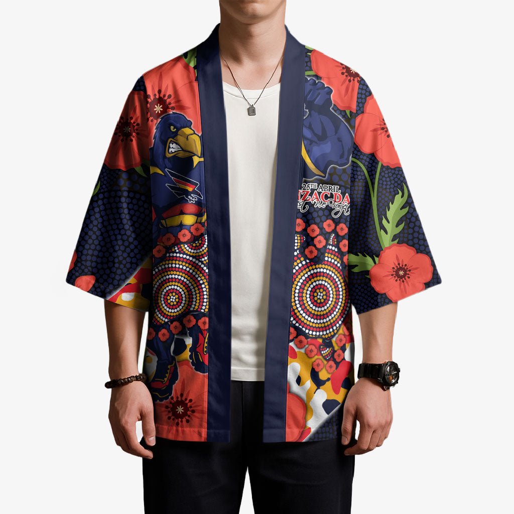 Adelaide Crows ANZAC Day Tribute Kimono Indigenous Dot Art Poppy Remembrance Football Warrior