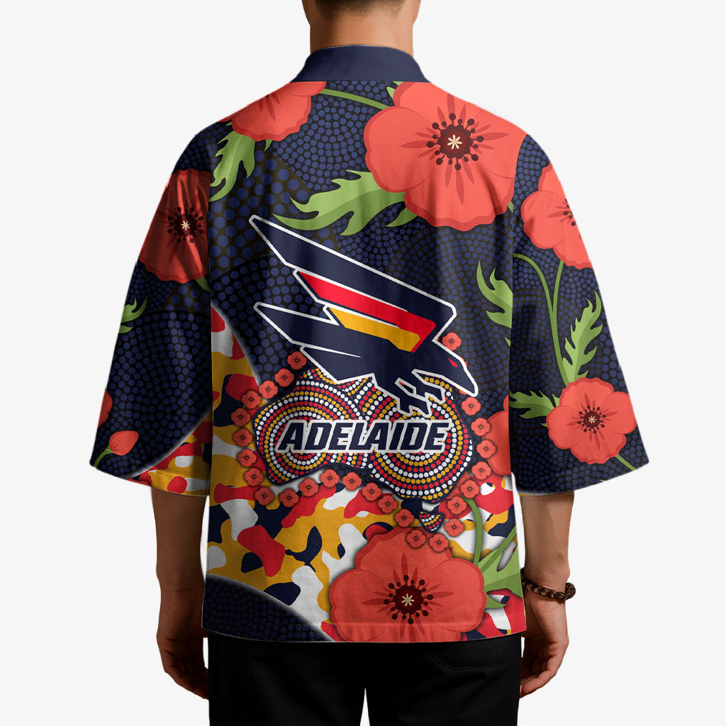 Adelaide Crows ANZAC Day Tribute Kimono Indigenous Dot Art Poppy Remembrance Football Warrior