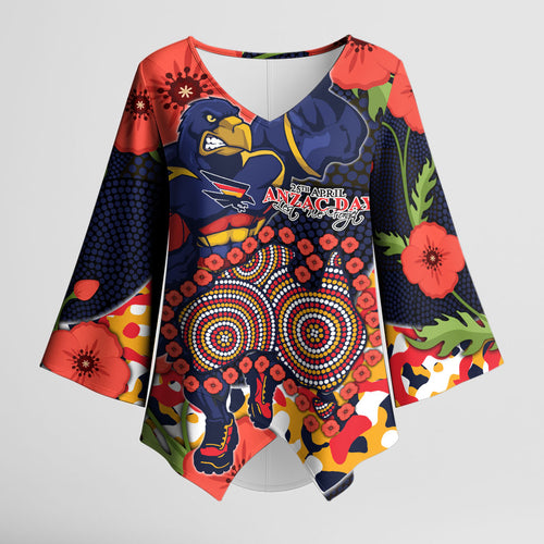 Adelaide Crows ANZAC Day Tribute Kimono Sleeve Blouse Indigenous Dot Art Poppy Remembrance Football Warrior