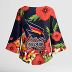 Adelaide Crows ANZAC Day Tribute Kimono Sleeve Blouse Indigenous Dot Art Poppy Remembrance Football Warrior