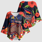 Adelaide Crows ANZAC Day Tribute Kimono Sleeve Blouse Indigenous Dot Art Poppy Remembrance Football Warrior