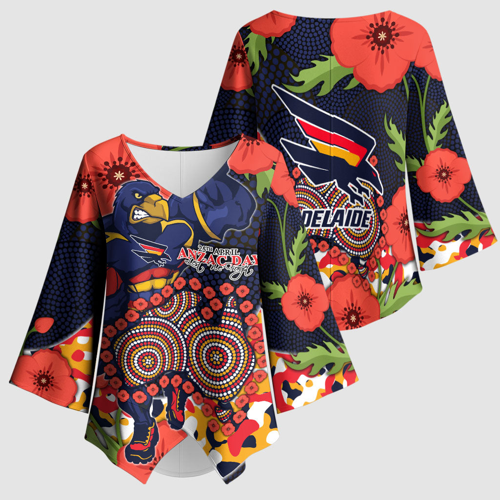 Adelaide Crows ANZAC Day Tribute Kimono Sleeve Blouse Indigenous Dot Art Poppy Remembrance Football Warrior