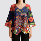 Adelaide Crows ANZAC Day Tribute Kimono Sleeve Blouse Indigenous Dot Art Poppy Remembrance Football Warrior