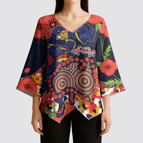Adelaide Crows ANZAC Day Tribute Kimono Sleeve Blouse Indigenous Dot Art Poppy Remembrance Football Warrior