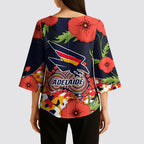 Adelaide Crows ANZAC Day Tribute Kimono Sleeve Blouse Indigenous Dot Art Poppy Remembrance Football Warrior