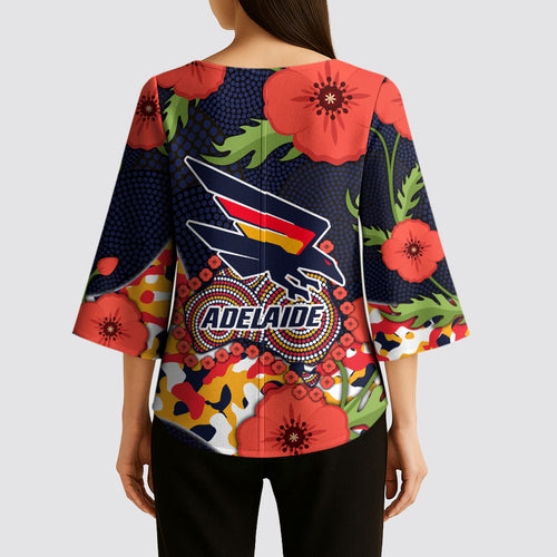 Adelaide Crows ANZAC Day Tribute Kimono Sleeve Blouse Indigenous Dot Art Poppy Remembrance Football Warrior