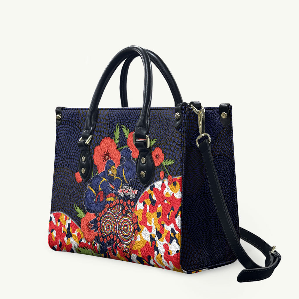 Adelaide Crows ANZAC Day Tribute Leather Bag Indigenous Dot Art Poppy Remembrance Football Warrior