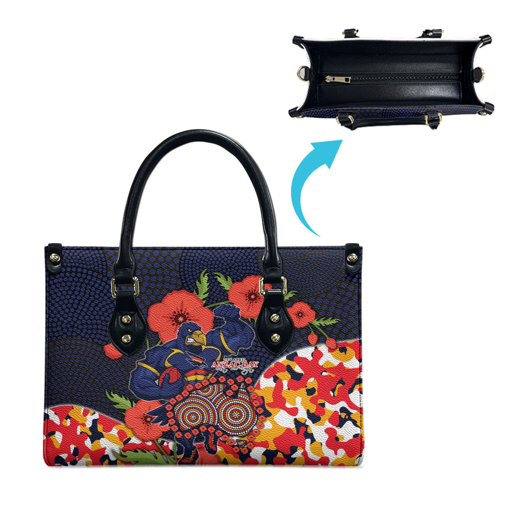 Adelaide Crows ANZAC Day Tribute Leather Bag Indigenous Dot Art Poppy Remembrance Football Warrior