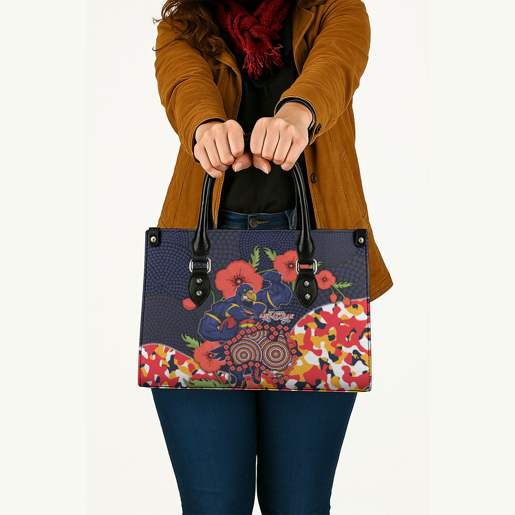 Adelaide Crows ANZAC Day Tribute Leather Bag Indigenous Dot Art Poppy Remembrance Football Warrior