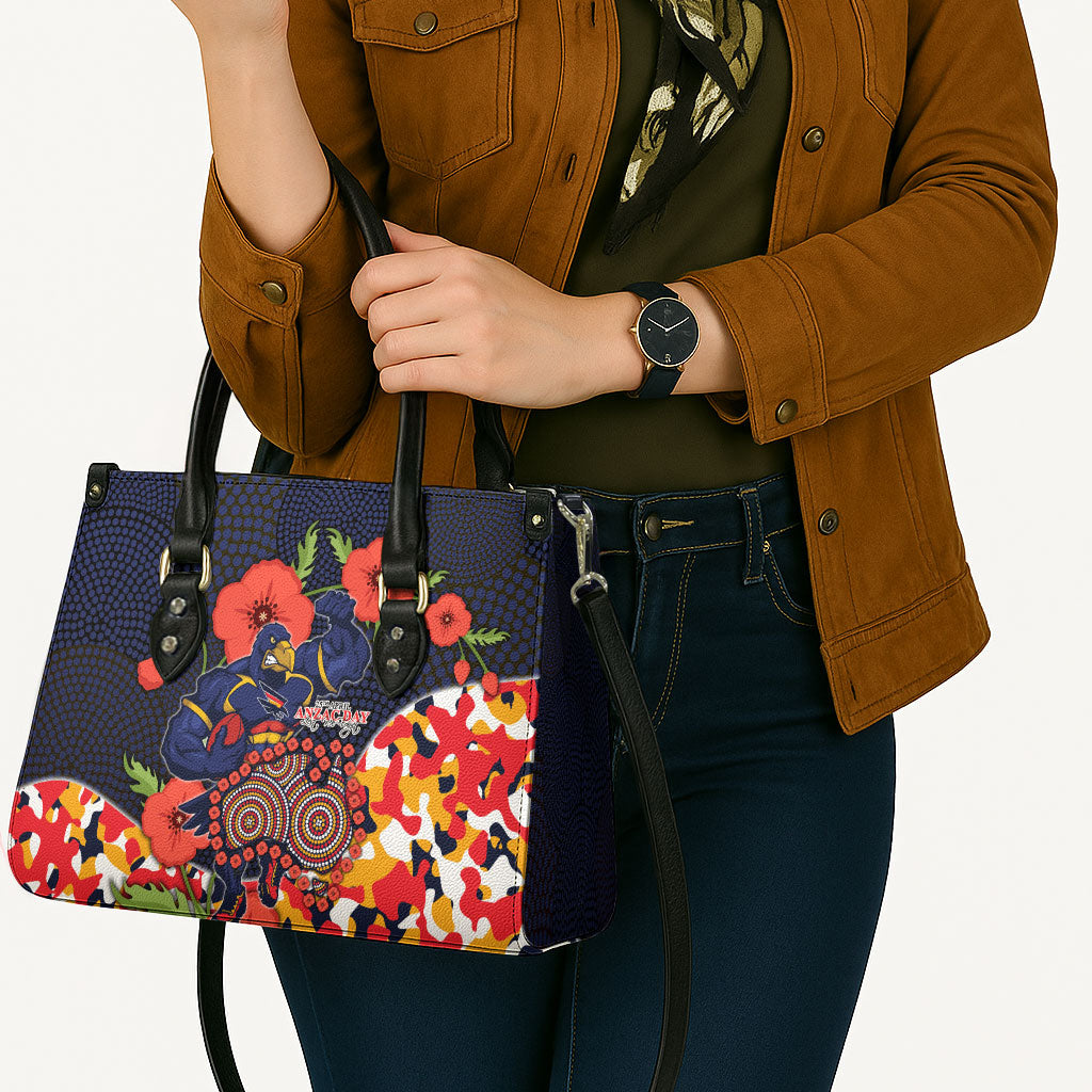 Adelaide Crows ANZAC Day Tribute Leather Bag Indigenous Dot Art Poppy Remembrance Football Warrior