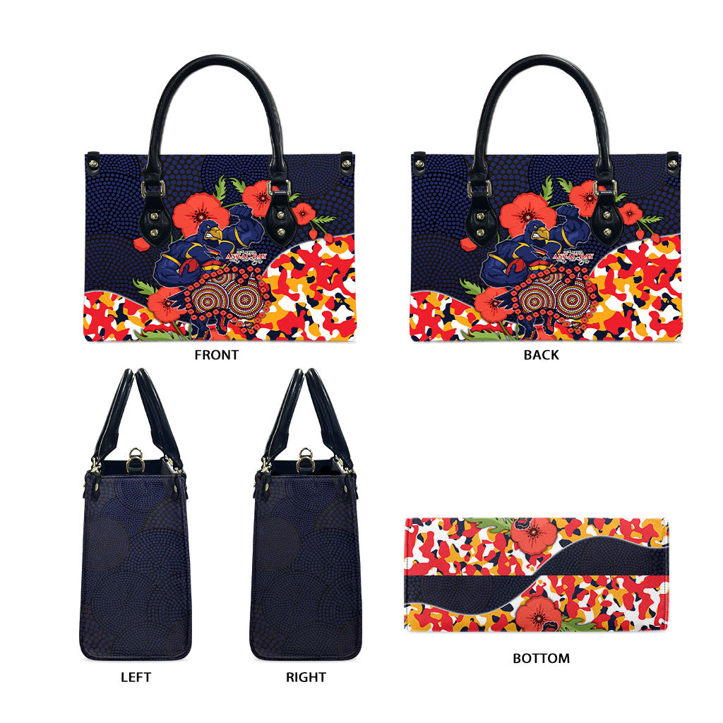 Adelaide Crows ANZAC Day Tribute Leather Bag Indigenous Dot Art Poppy Remembrance Football Warrior