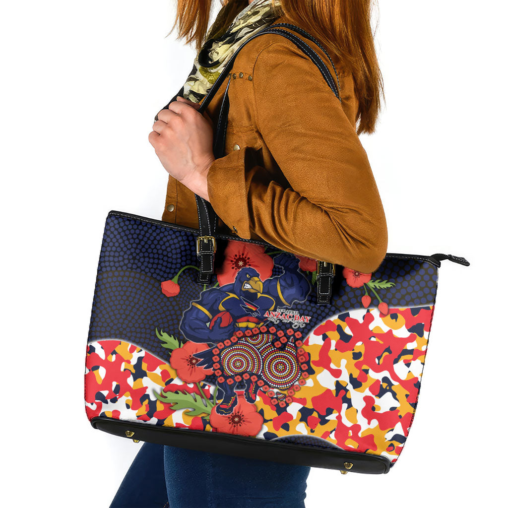 Adelaide Crows ANZAC Day Tribute Leather Tote Bag Indigenous Dot Art Poppy Remembrance Football Warrior