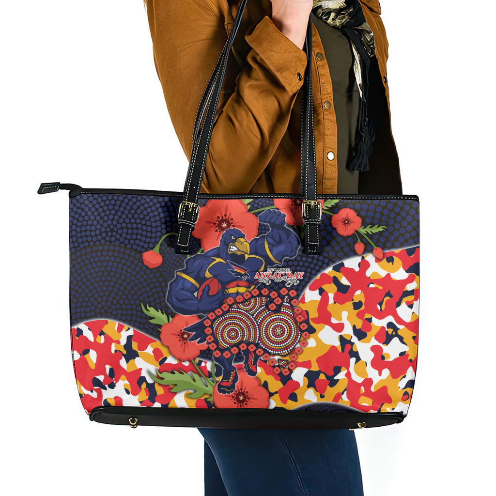 Adelaide Crows ANZAC Day Tribute Leather Tote Bag Indigenous Dot Art Poppy Remembrance Football Warrior
