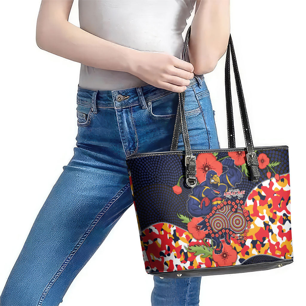Adelaide Crows ANZAC Day Tribute Leather Tote Bag Indigenous Dot Art Poppy Remembrance Football Warrior