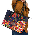 Adelaide Crows ANZAC Day Tribute Leather Tote Bag Indigenous Dot Art Poppy Remembrance Football Warrior
