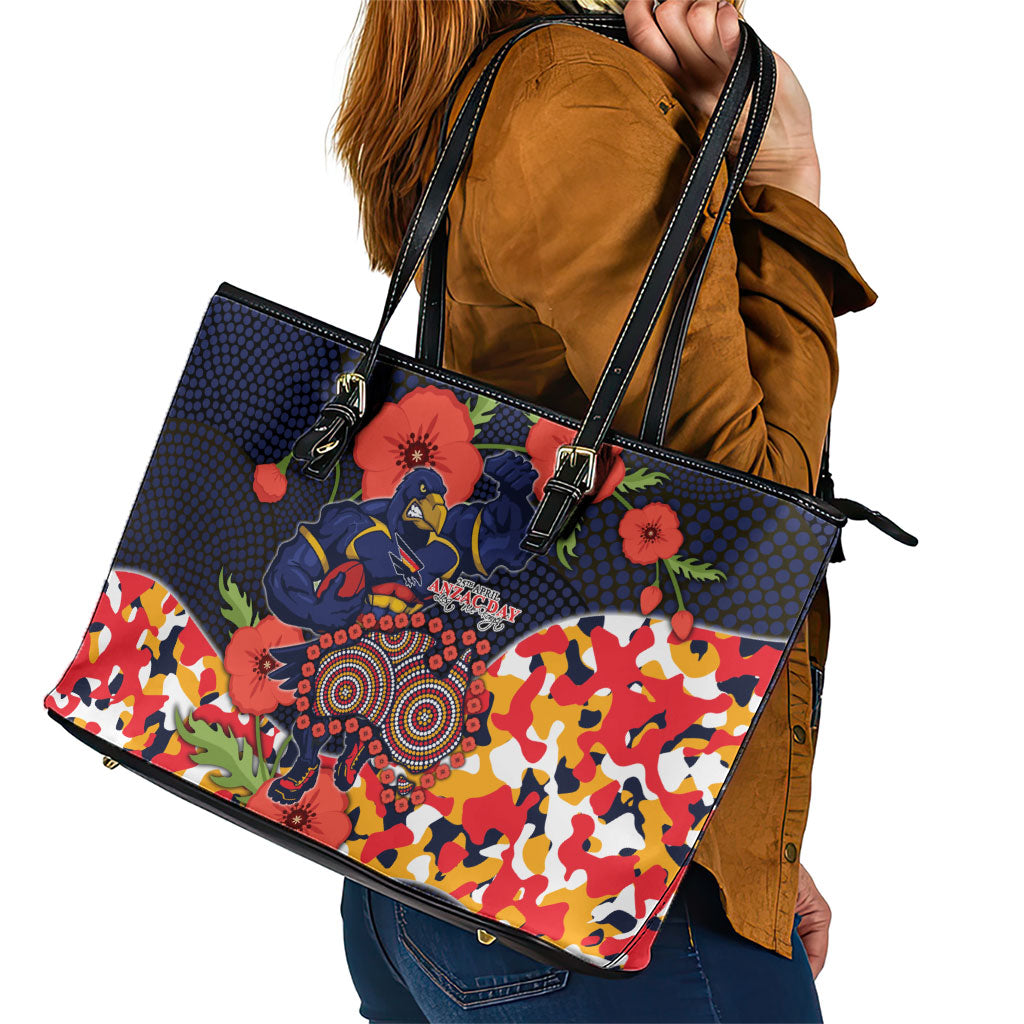 Adelaide Crows ANZAC Day Tribute Leather Tote Bag Indigenous Dot Art Poppy Remembrance Football Warrior