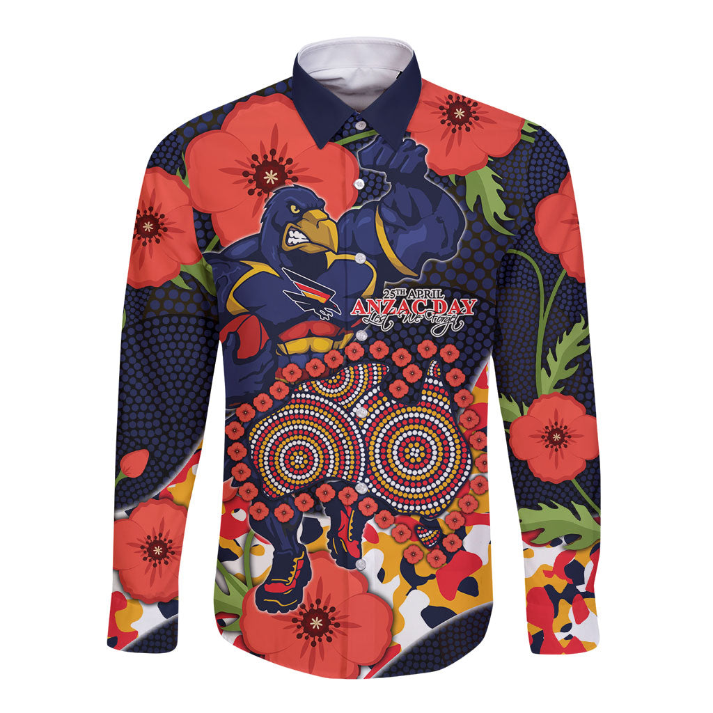 Adelaide Crows ANZAC Day Tribute Long Sleeve Button Shirt Indigenous Dot Art Poppy Remembrance Football Warrior