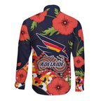 Adelaide Crows ANZAC Day Tribute Long Sleeve Button Shirt Indigenous Dot Art Poppy Remembrance Football Warrior