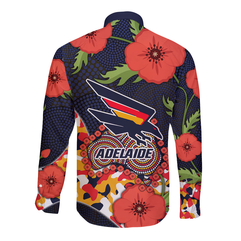 Adelaide Crows ANZAC Day Tribute Long Sleeve Button Shirt Indigenous Dot Art Poppy Remembrance Football Warrior