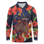 Adelaide Crows ANZAC Day Tribute Long Sleeve Polo Shirt Indigenous Dot Art Poppy Remembrance Football Warrior