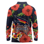 Adelaide Crows ANZAC Day Tribute Long Sleeve Polo Shirt Indigenous Dot Art Poppy Remembrance Football Warrior