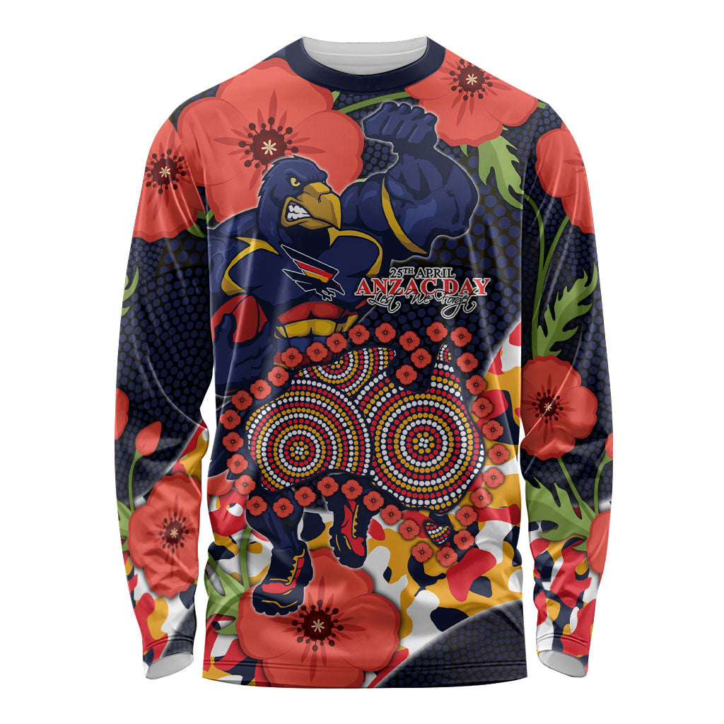 Adelaide Crows ANZAC Day Tribute Long Sleeve Shirt Indigenous Dot Art Poppy Remembrance Football Warrior