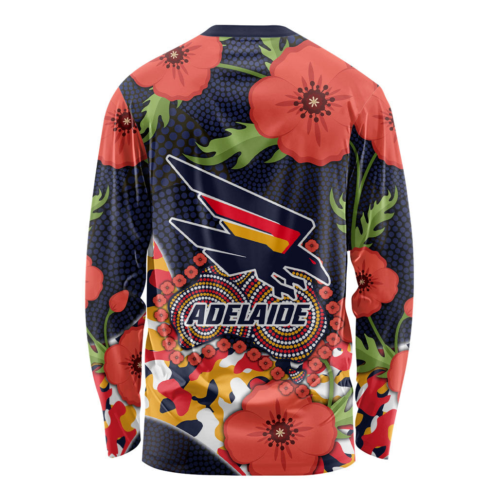 Adelaide Crows ANZAC Day Tribute Long Sleeve Shirt Indigenous Dot Art Poppy Remembrance Football Warrior