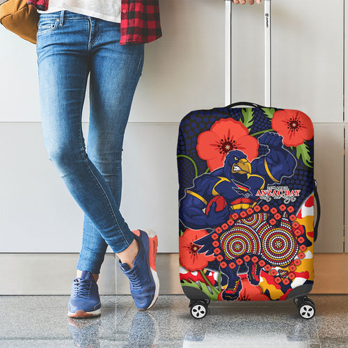 Adelaide Crows ANZAC Day Tribute Luggage Cover Indigenous Dot Art Poppy Remembrance Football Warrior