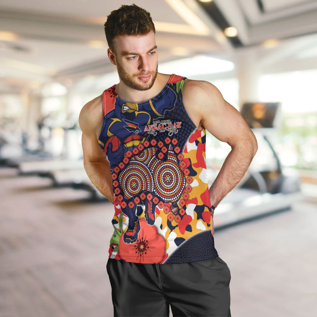 Adelaide Crows ANZAC Day Tribute Men Tank Top Indigenous Dot Art Poppy Remembrance Football Warrior