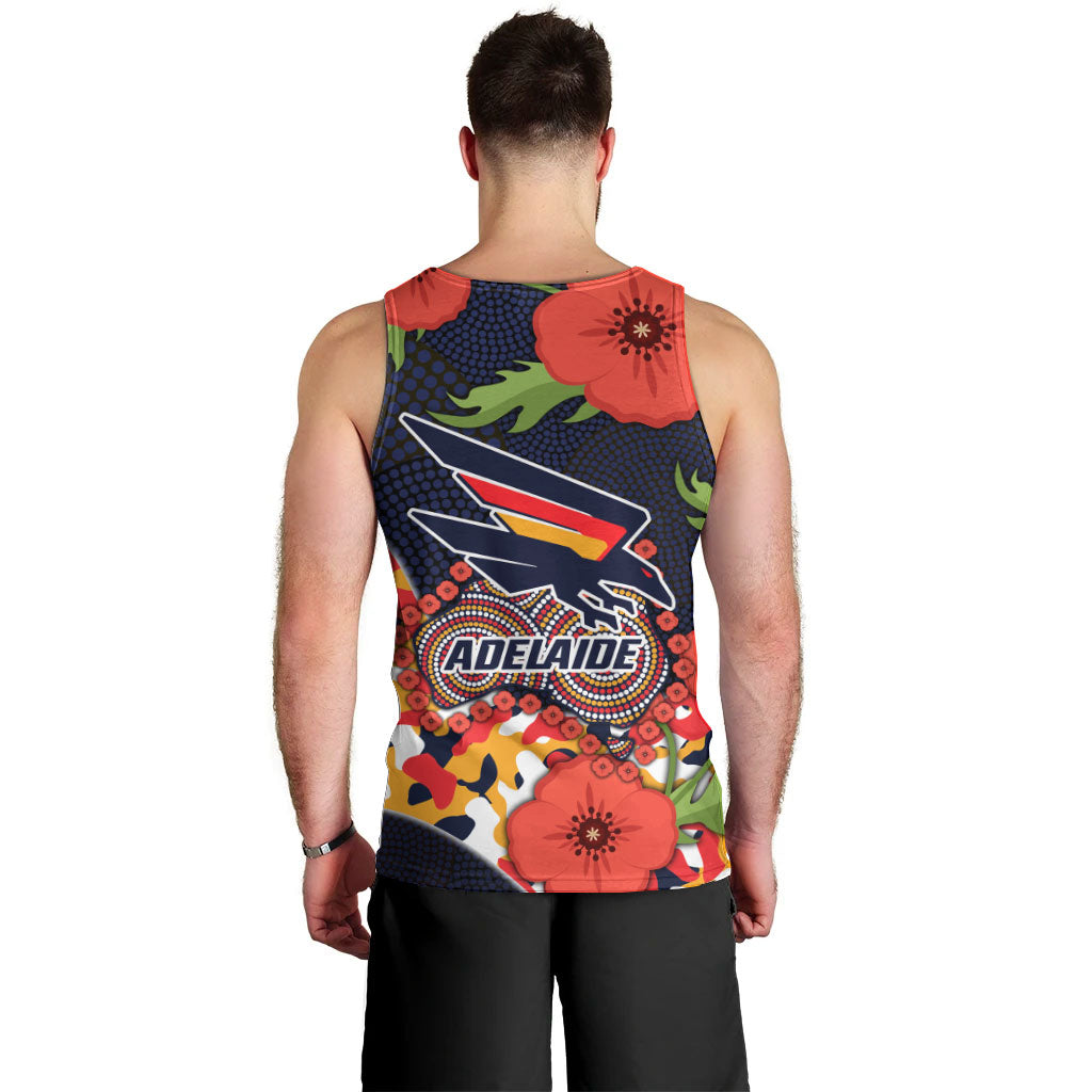 Adelaide Crows ANZAC Day Tribute Men Tank Top Indigenous Dot Art Poppy Remembrance Football Warrior