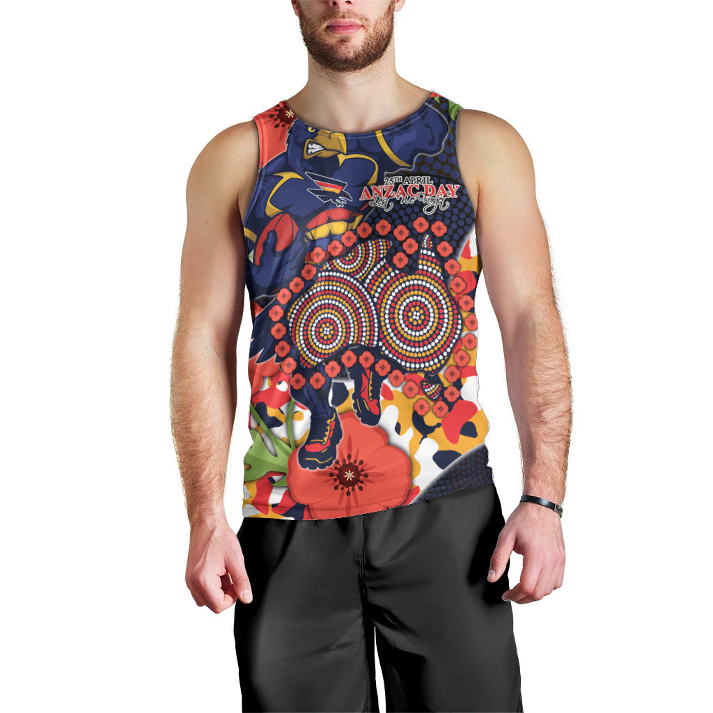 Adelaide Crows ANZAC Day Tribute Men Tank Top Indigenous Dot Art Poppy Remembrance Football Warrior