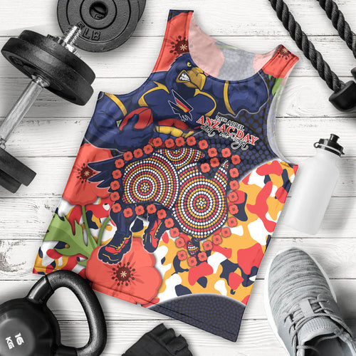 Adelaide Crows ANZAC Day Tribute Men Tank Top Indigenous Dot Art Poppy Remembrance Football Warrior