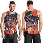 Adelaide Crows ANZAC Day Tribute Men Tank Top Indigenous Dot Art Poppy Remembrance Football Warrior