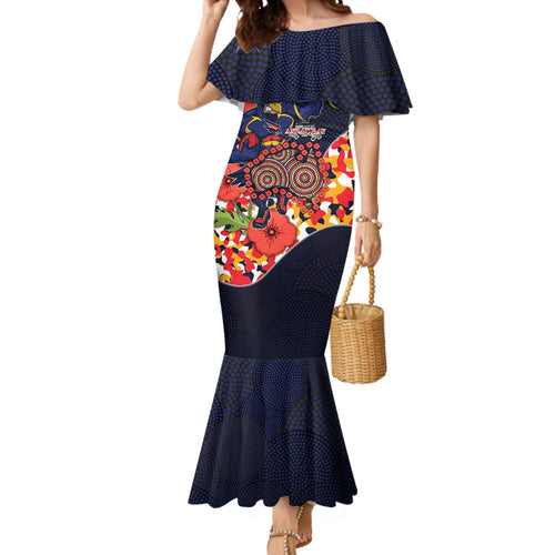 Adelaide Crows ANZAC Day Tribute Mermaid Dress Indigenous Dot Art Poppy Remembrance Football Warrior