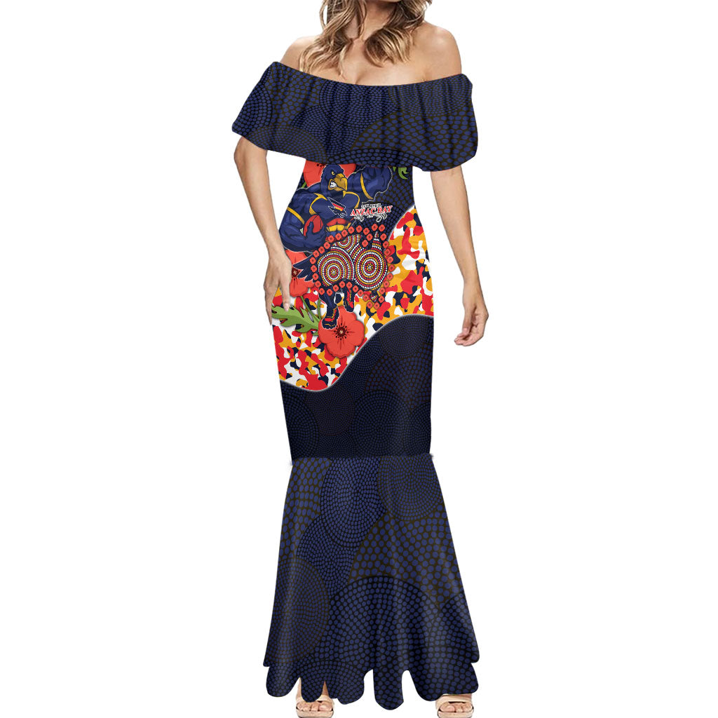 Adelaide Crows ANZAC Day Tribute Mermaid Dress Indigenous Dot Art Poppy Remembrance Football Warrior