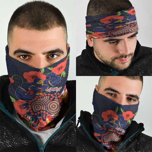 Adelaide Crows ANZAC Day Tribute Neck Gaiter Indigenous Dot Art Poppy Remembrance Football Warrior