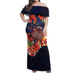 Adelaide Crows ANZAC Day Tribute Off Shoulder Maxi Dress Indigenous Dot Art Poppy Remembrance Football Warrior