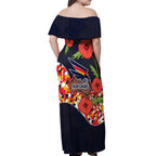 Adelaide Crows ANZAC Day Tribute Off Shoulder Maxi Dress Indigenous Dot Art Poppy Remembrance Football Warrior